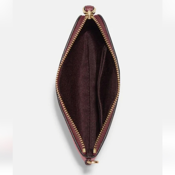 Coach Boxed Leather Corner Zip Wistlet in Gold/ Black Cherry - Picture 8 of 10